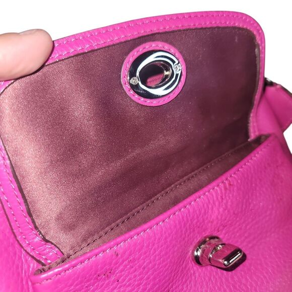 Coach Fuchsia Leather Crossbody Bag EUC With SQUISHMALLOW CHARM - Picture 5 of 9